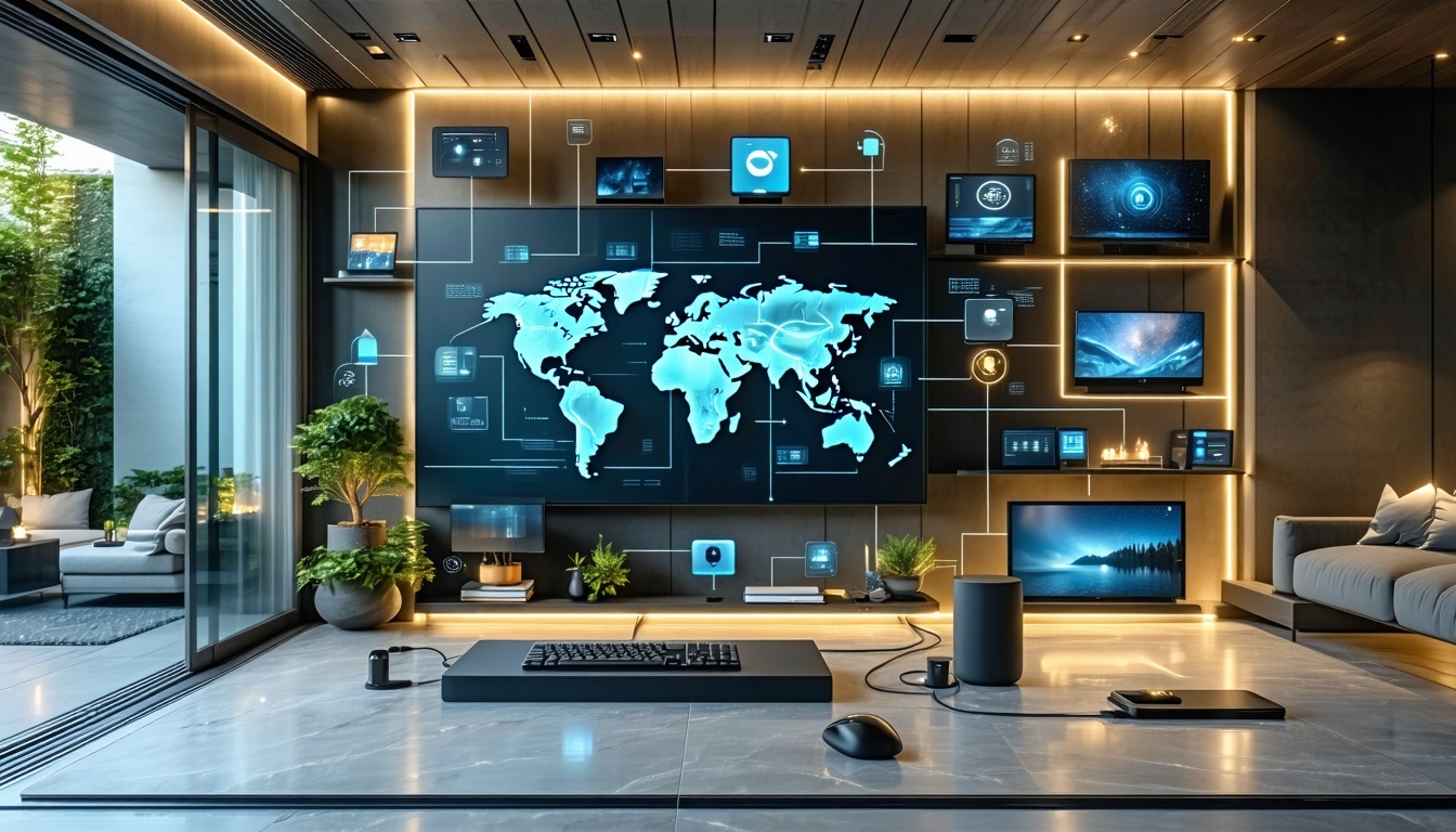 A modern home with various smart devices connected