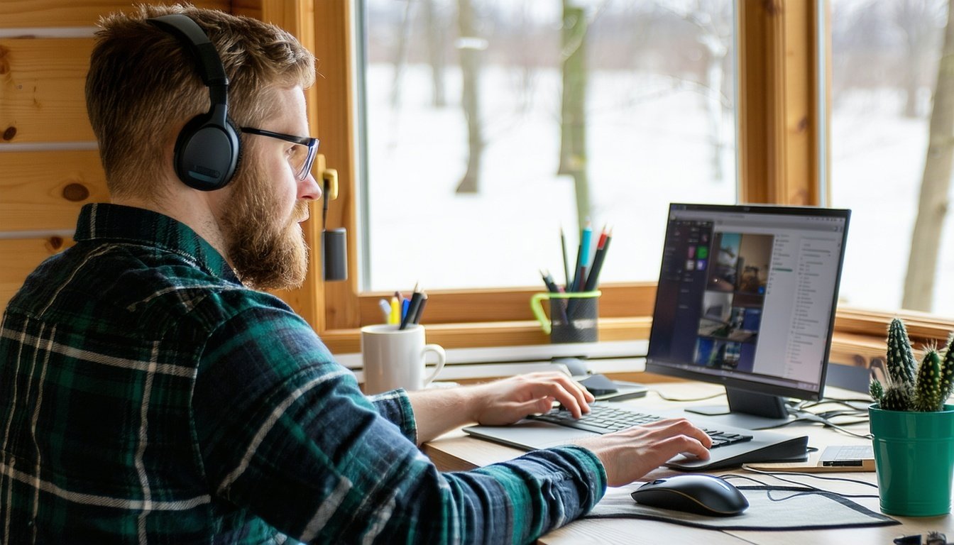 A remote worker in rural Indiana enjoying a fast a